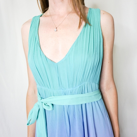 LUDI Ombre Teal Lilac Maxi Dress Belt VS 12 L - Picture 7 of 7